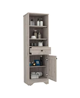 Depot E-Shop Norwalk Linen Single Door Cabinet, Three External Shelves, One Drawer, Two Interior Shelves, Light Gray