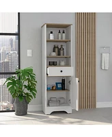 Norwalk 55H" Linen Single Door Cabinet, Three External Shelves, One Drawer, Two Interior Shelves