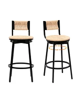 Slickblue Set of 2 Swivel Bar Stools with Handwoven Paper Rope and Back for Stylish Home Seating