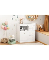 Homsee White 5-Drawers Changing Table,Kids Low Dresser with Shelf