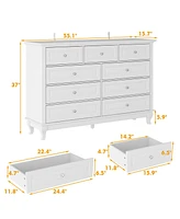 Homsee 9-Drawer Gray Wood Dresser Bedroom Storage Cabinet Modern Style