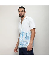 Campus Sutra Men's Chalk White:Azure Blue Landscape Strokes Shirt