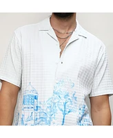 Campus Sutra Men's Chalk White:Azure Blue Landscape Strokes Shirt