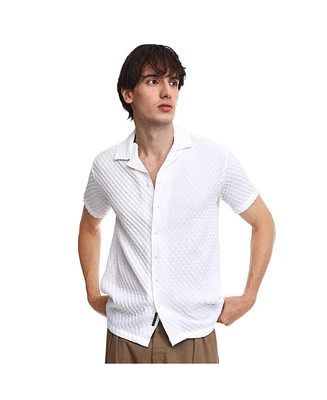 Men's Chalk White Self-Design Block Shirt