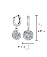 Bling Jewelry Geometric Minimalist Dainty Dangling Delicate Cz Pave Circle Disc Huggie Mini Hoop Earring For Women .925 Sterling Silver