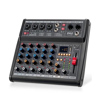 Pyle Compact 6-Channel Audio Mixer Pro Audio Interface with Multi-fx Processor