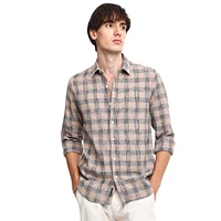 Campus Sutra Men's Saltbox Beige Heathered-Buffalo Check Shirt