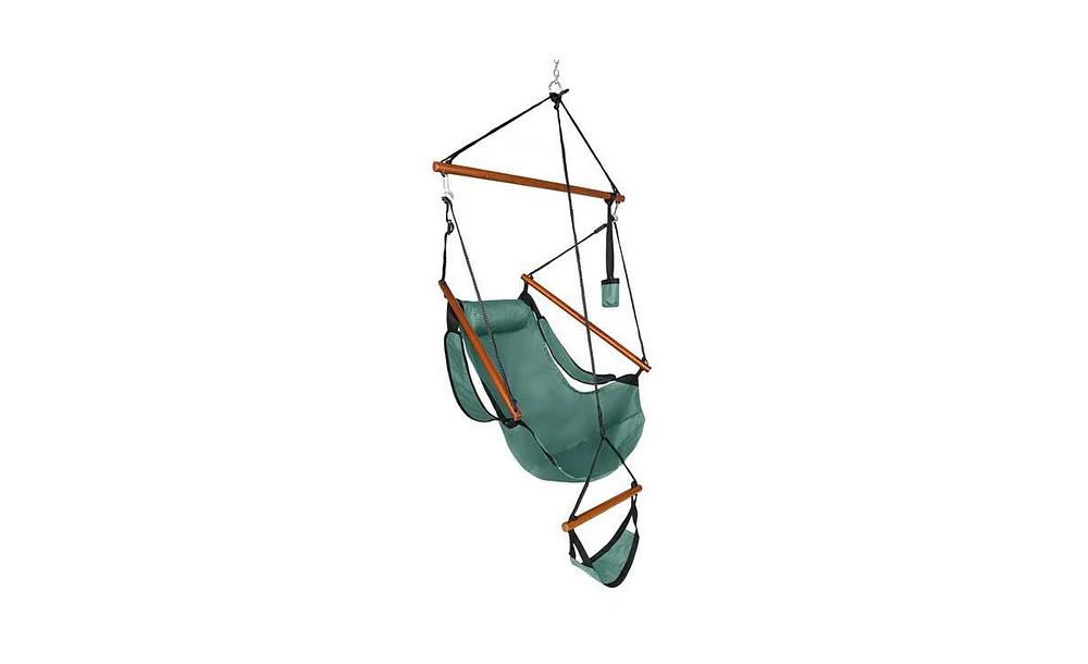 Slickblue Oxford Cloth Hanging Chair 100kg Capacity Seaside Courtyard Chair with Cup Holder & Wooden Stick