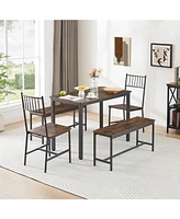 Slickblue Dining Table Set with Barstool and 2 Benches & 2 Back Chairs Versatile Seating for Any Space