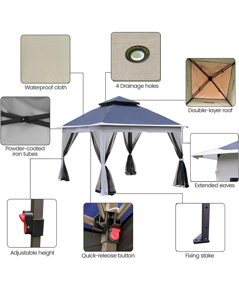 Slickblue Pop-Up Gazebo Canopy with Removable Zipper Netting and 2-Tier Soft Top for Events