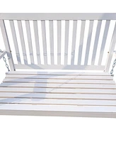 Slickblue Wood Porch Swing with Armrests – White Outdoor Bench Swing with Hanging Chains for Patio, Garden, or Sunroom