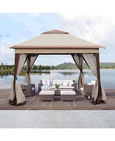 Slickblue Pop-Up Gazebo Canopy with Removable Zipper Netting and 2-Tier Soft Top for Events