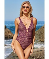 Becca Women's Color Play Crochet Plunge-Neck One-Piece Swimsuit