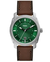 Fossil Men's Machine Three-Hand Green Dial Brown Leather Watch, 42mm