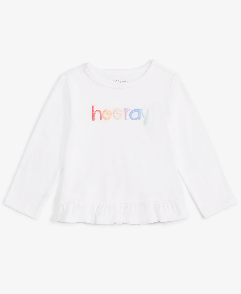 First Impressions Baby Girls Long-Sleeve Hooray Graphic T-Shirt, Created for Macy's