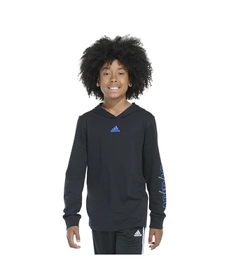 adidas Big Boys Long Sleeve Hooded Signature Tee