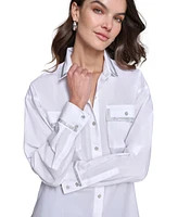 Karl Lagerfeld Paris Women's Embellished Poplin Utility Top