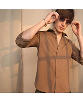 Campus Sutra Men's Ash Brown Veined-Textured Shirt