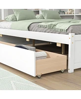 Slickblue Full Bed with Side Bookcase and Drawers for Efficient Storage