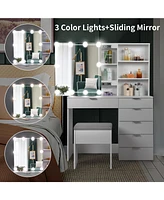 Slickblue White Dressing Table Set with 6 Pumps, 2 Shelves, Mirror Cabinet & 3-Tone Light Bulbs