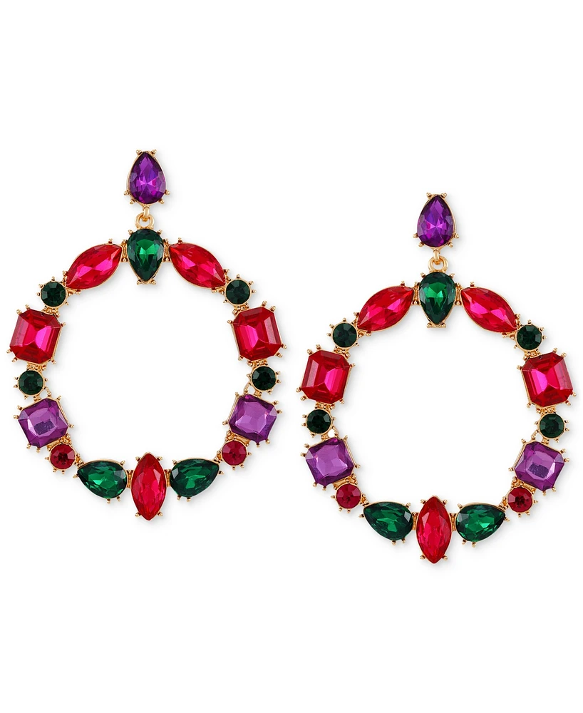 Guess Multicolor Crystal & Stone Circle Statement Earrings