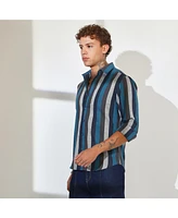 Campus Sutra Men's Navy Blue & Ash Grey Block-Striped Shirt