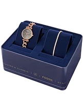 Fossil Women's Carlie Three-Hand Rose Gold-Tone Stainless Steel Watch and Bracelet Set, 28mm