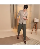 Men's Khaki Brown Halo-Striped Shirt