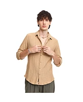 Campus Sutra Men's Buff Beige Micro Hexagon-Lined Shirt