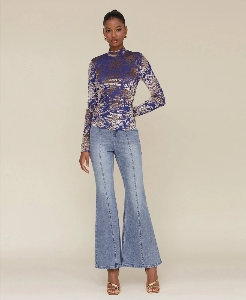 Avec Les Filles Women's Burnout Velvet Long-Sleeve Top