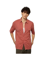 Campus Sutra Men's Terracotta Orange Utility Knit Shirt