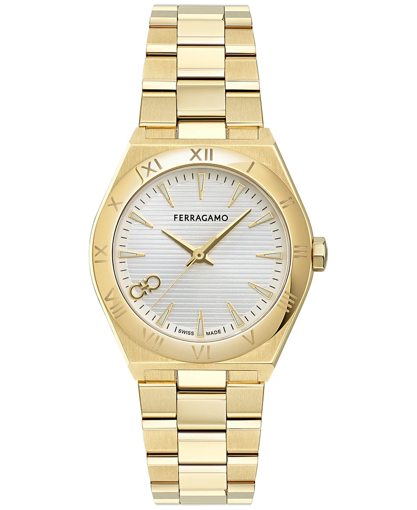 Ferragamo Women's Swiss Vega Gold Ion Plated Stainless Steel Bracelet Watch 35mm