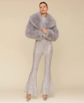 Avec Les Filles Faux Fur Cropped Jacket Faux Pearl Sweater Sequinned Pants