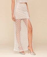 Avec Les Filles Women's Beaded Overlay Maxi Skirt