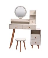 Slickblue Stylish Vanity Table with Cushioned Stool and Touch Control Led Mirror for Glamorous Grooming