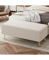 Slickblue Modern Corduroy Upholstered Ottoman with Metal Legs, Storage Bench for Bedroom,Living Room