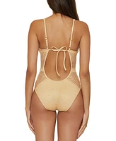 Becca Women's Metallic Plunge-Neck One-Piece Swimsuit