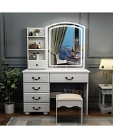 Slickblue Fashion Vanity Desk with Adjustable Brightness Mirror and Lights for Makeup, Complete Table Set