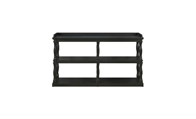 Console Table with 3-Tier Open Storage – Narrow Sofa Entry Table with Roman Column Legs for Living Room, Entryway, Hallway (Black)