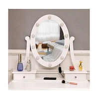 Slickblue 5-Drawer Dressing Table with Single Mirror and Light Bulbs Stylish Vanity for Makeup