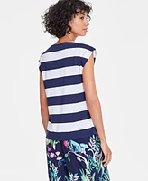 On 34th Women's Striped Extended-Sleeve Crewneck T-Shirt, Exclusively at Macy's