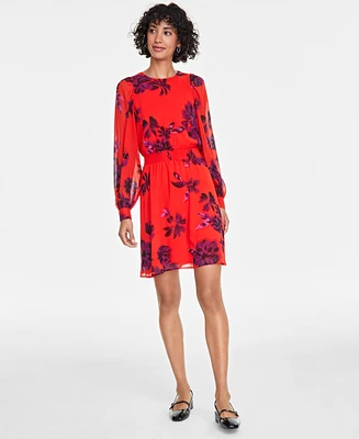 On 34th Women's Floral-Print Long-Sleeve Mini Dress, Exclusively at Macy's