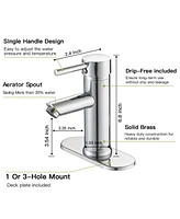 Greenspring Bathroom Sink Faucet Chrome Single Handle One Hole Commercial Deck Mount Lavatory Modern Faucet with Cover Plate and Supply Line