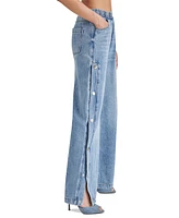 Steve Madden Women's Keenie Side-Snap Wide-Leg Denim Pants