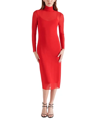 Steve Madden Women's Vivienne Mesh Long-Sleeve Midi Dress