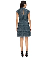 Vince Camuto Women's Metallic Crinkled Tiered Dress