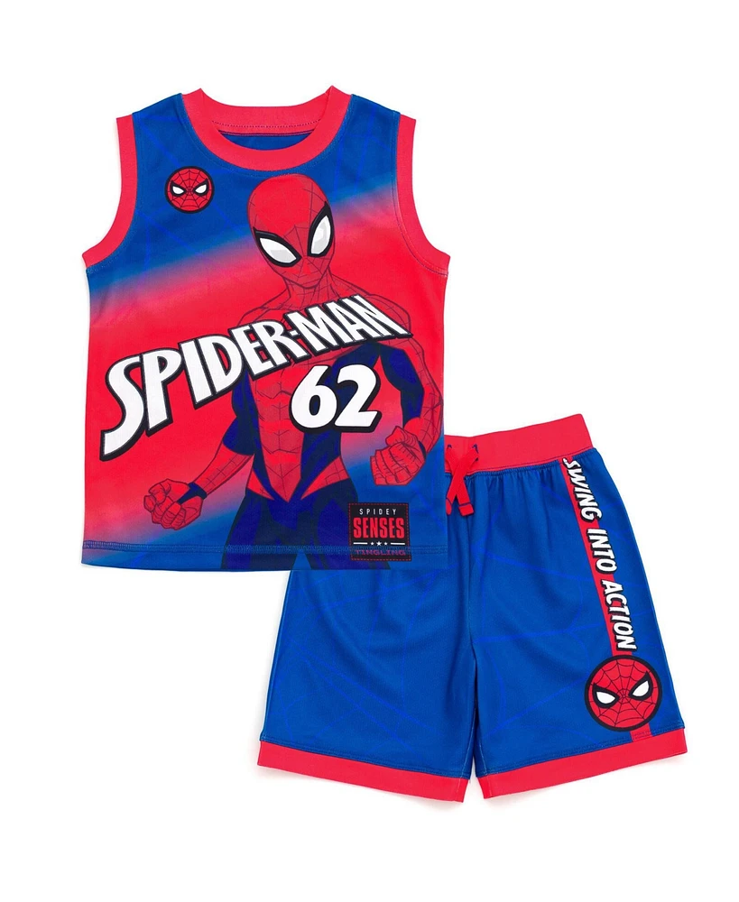 Marvel Toddler Boys Spider-Man Miles Morales Mesh Jersey Tank Top Shirt and Basketball Shorts to