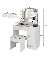 Slickblue Large Vanity Set with 10 Led Bulbs & Cushioned Stool Elegant Makeup Table for Bedroom