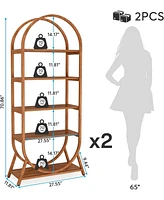 Tribesigns 5-Tier Open Bookshelf, 70.8" Tall Arched Bookcase, Modern Brown Metal Frame Storage Bookshelves, Freestanding Display Rack Shelving Unit fo