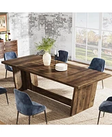 Tribesigns 70.87-Inch Dining Room Table: Wood Large Dining Table for 6-8 People, Rectangular Farmhouse Kitchen Table with Solid Pedestal, Rustic Long